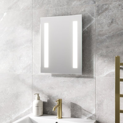 Aurora LED Bathroom Mirror Vertical Horizontal Illuminated Rectangular Battery 390x500