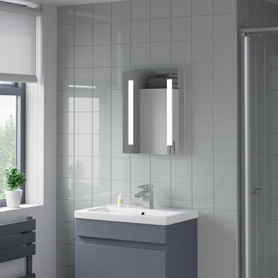 Aurora LED Bathroom Mirror Vertical Horizontal Illuminated Rectangular Battery 390x500