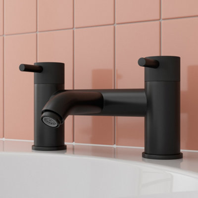 Aurora Matt Black Bath Mixer Tap Bathroom Filler Round Twin Lever Modern Luxury Fluted