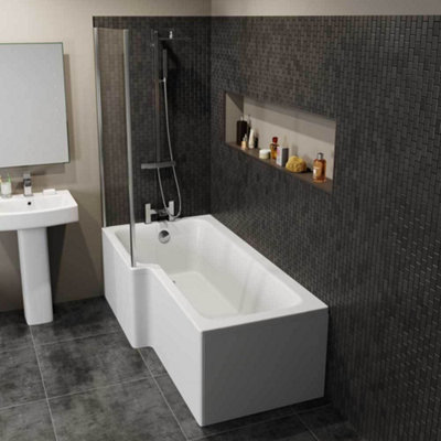 Aurora Modern 1600mm Left Hand L Shaped Shower Bath Only Bathtub Acrylic Bathroom Tub