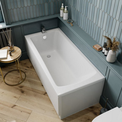 Aurora Modern Bathroom 1600mm Single Ended Wide Square Bath Acrylic White Bathtub