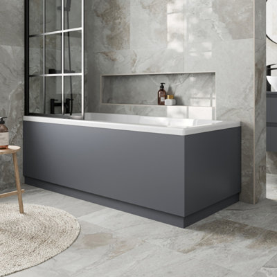Aurora Modern Bathroom 1700 Front & 700 End Bath Panel Pack 18mm MDF Grey Gloss Plinth