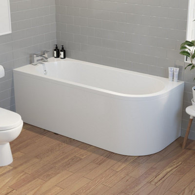 Aurora Modern Bathroom 1700mm J Shape Left Hand Bath Front Panel Corner Bathtub Acrylic