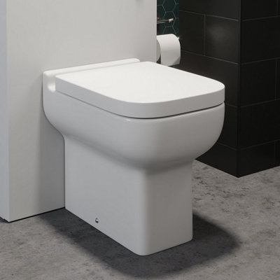 Aurora Modern Bathroom Back To Wall BTW Toilet Pan Top Mounted Soft Close Seat White