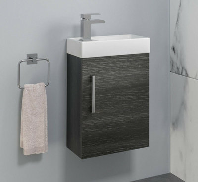 Aurora Modern Bathroom Basin Sink Vanity Unit Wall Hung 1 Tap Hole 400mm Charcoal Grey