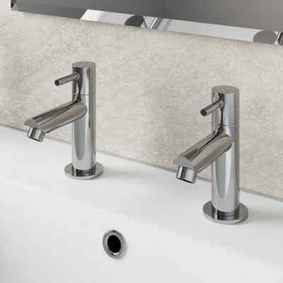 Aurora Modern Bathroom Basin Taps Hot & Cold Pair Twin Chrome Lever Handle Solid Brass