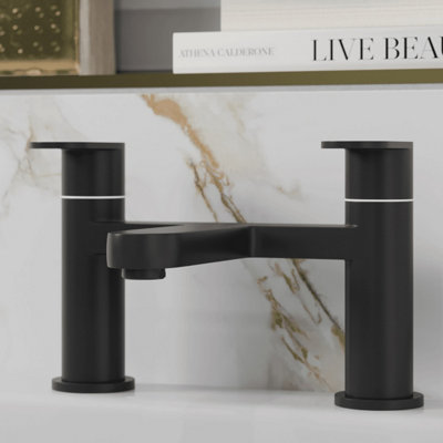 Aurora Modern Bathroom Bath Filler Mixer Tap Brass Deck Mounted Round Twin Lever Black