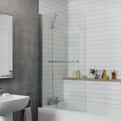 Aurora Modern Bathroom Bath Shower Screen Curved Chrome 800mm Reversible Towel Rail 6mm
