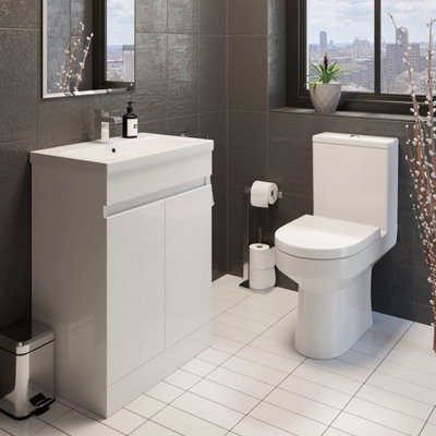Aurora Modern Bathroom Cloakroom Suite Close Coupled Toilet 600mm Vanity Unit Sink