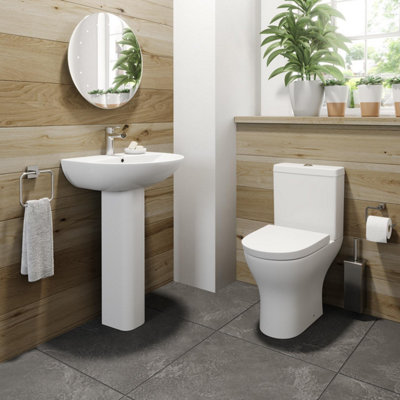 Aurora Modern Bathroom Cloakroom Suite Close Coupled Toilet Basin Sink Full Pedestal