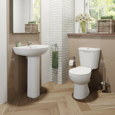 Aurora Modern Bathroom Close Coupled Toilet Basin Sink Pedestal Set Cloakroom Suite
