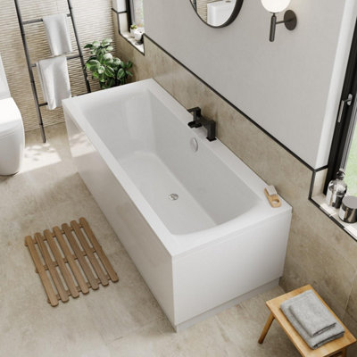 Aurora Modern Bathroom Double Ended 1700 x 700mm Square Bath Side Panel Acrylic White