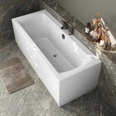Aurora Modern Bathroom Double Ended 1700 x 700mm Straight Bath Square Acrylic White