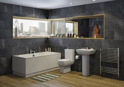 Aurora Modern Bathroom Double Ended 1700 x 750mm Bath Curved Acrylic White