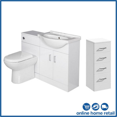 Aurora Modern Bathroom Furniture Toilet & Sink Vanity Unit 4 Drawer Cabinet White Gloss