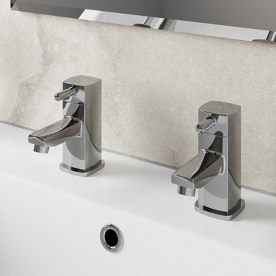 Aurora Modern Bathroom Hot & Cold Basin Taps Twin Square Chrome Lever Handles Cloakroom