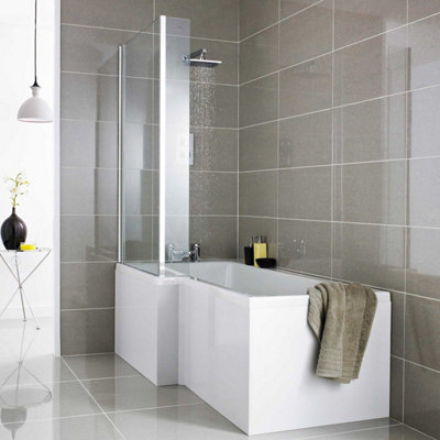 Aurora Modern Bathroom L Shaped Shower Bath Front Side Panel White Gloss MDF 1600mm