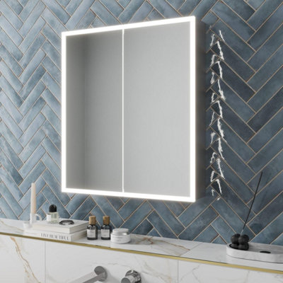 Aurora Modern Bathroom Mirror Cabinet IP44 Rated LED Illuminated Wall Mounted 600 x 700