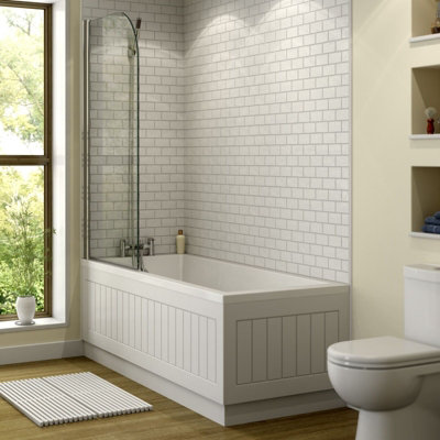 Aurora Modern Bathroom Single Ended 1700 x 750mm Straight Bath Square Acrylic White
