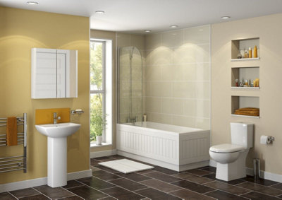 Aurora Modern Bathroom Single Ended 1700mm Straight Bath Square Acrylic White Bathtub