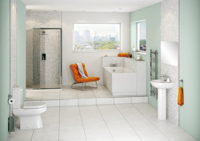 Aurora Modern Bathroom Single Ended 1700mm Straight Bath Square Acrylic White Bathtub