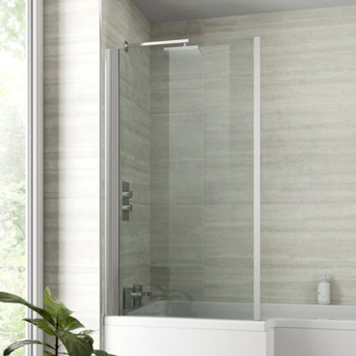Aurora Modern Bathroom Square L Shape Over Bath Shower Screen Only 5mm Toughened Glass