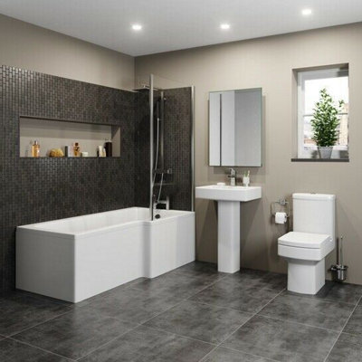 Aurora Modern Bathroom Suite 1600 Right Hand L Shape Bath Screen Toilet Basin Pedestal