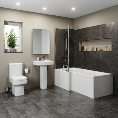 Aurora Modern Bathroom Suite 1600mm Left Hand L Shape Bath Screen Toilet Basin Pedestal