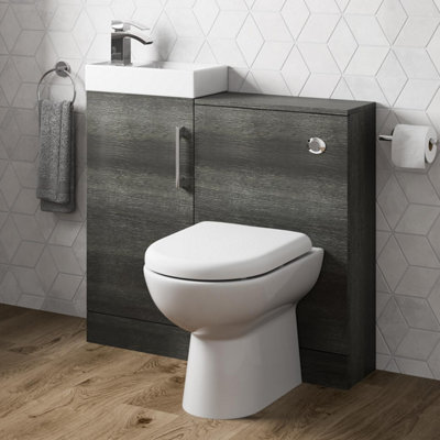 Aurora Modern Bathroom Toilet & Basin Sink Vanity Unit Furniture 900mm Charcoal Finish