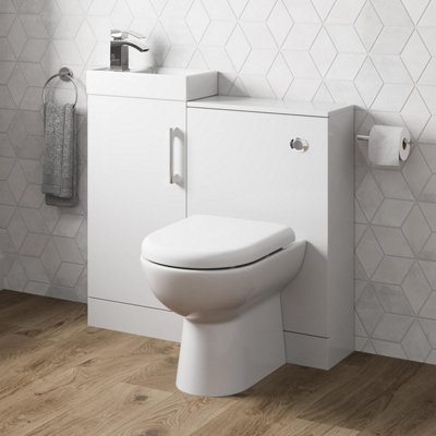 Aurora Modern Bathroom Toilet & Basin Sink Vanity Unit Furniture 900mm Gloss White