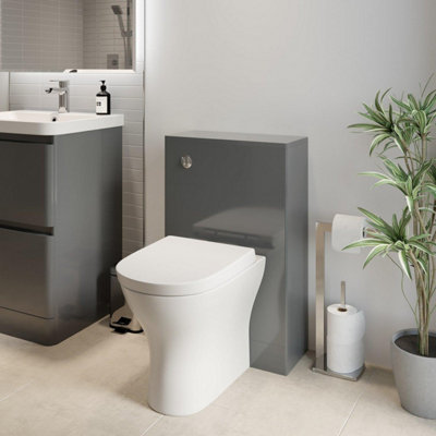 Aurora Modern Bathroom Toilet Unit Concealed Cistern 500mm WC BTW Soft Close Seat Grey