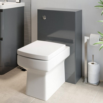 Aurora Modern Bathroom Toilet Unit Concealed Cistern Royan WC BTW Soft Close Seat Grey