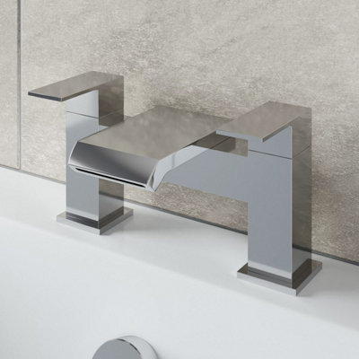 Aurora Modern Bathroom Waterfall Bath Filler Mixer Tap Brass Chrome Square Lever Handle