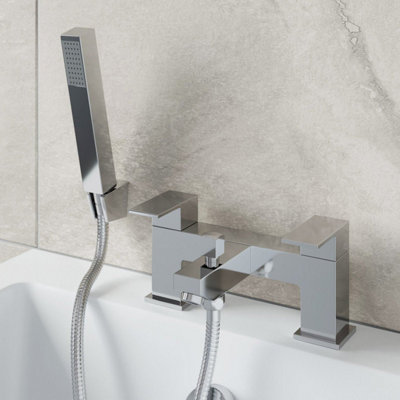 Aurora Modern Chrome Bathroom Bath Shower Mixer Filler Tap Brass Square Handset Hose