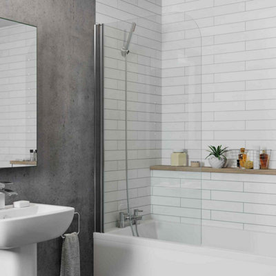 Aurora Modern Curved Single Ended 1700 Straight Bath Acrylic 4mm Toughened Glass Screen