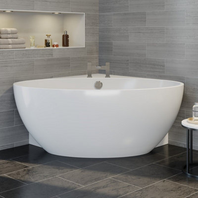 Aurora Modern Designer Corner Freestanding Bath Acrylic Bathtub 1510mm Built-In Waste