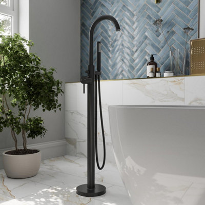 Aurora Modern Freestanding Bathroom Shower Bath Mixer Tap Handheld Hose Matt Black