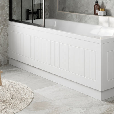 Aurora Modern Front Bath Side Panel Tongue & Groove White MDF 1700mm Adjustable Plinth