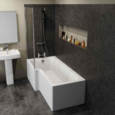 Aurora Modern L Shaped Shower Bath Left Hand Front/End Panel Glass Screen 1700 Acrylic