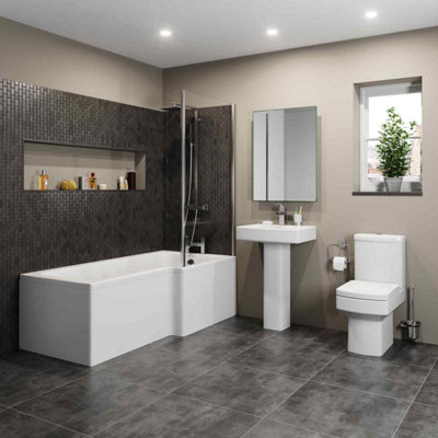 Aurora Modern L Shaped Shower Bath Right Hand Front Panel Bathroom Tub 1700mm Acrylic