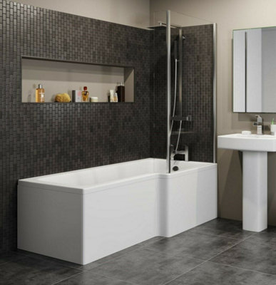 Aurora Modern L Shaped Shower Bath Right Hand Front Panel Bathroom Tub 1700mm Acrylic