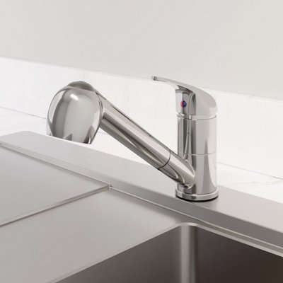 Aurora Modern Mono Kitchen Mixer Tap Pull Out Handheld Spray Round Single Lever Chrome