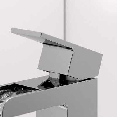 Aurora Modern Waterfall Bathroom Mono Basin Sink Mixer Tap Square Brass Single Lever