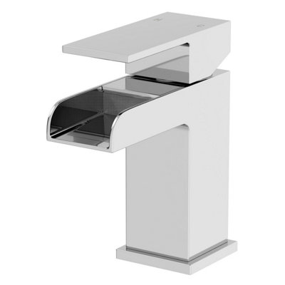 Aurora Modern Waterfall Bathroom Mono Basin Sink Mixer Tap Square Brass Single Lever