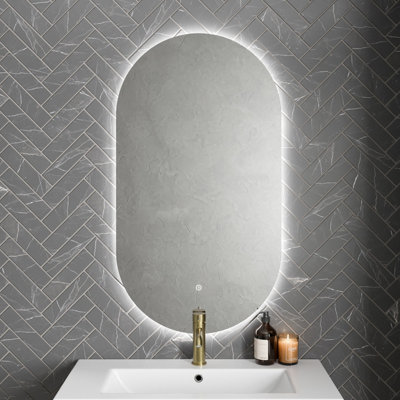 Aurora Oval LED Bathroom Mirror Backlit Touch Demister Pad Mains Powered 550x100mm