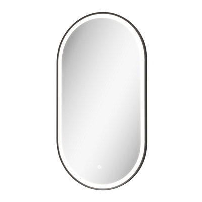 Aurora Oval LED Mirror Touch Designer Bathroom Demister Mains Matt Black 550x1000mm
