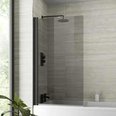 Aurora Over Bath Shower Screen Door 800mm Frameless Black Square 6mm Safety Glass Panel
