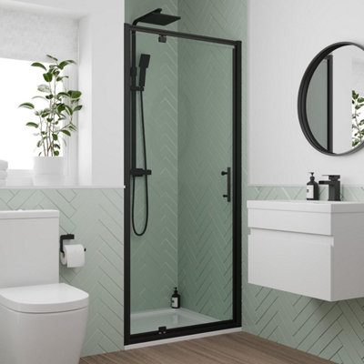 Aurora Pivot Shower Door 900mm - 6mm Black