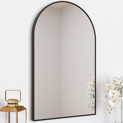 Aurora Plain Bathroom Mirror Arched Modern Black Framed Portrait Wall Mounted 500x800mm