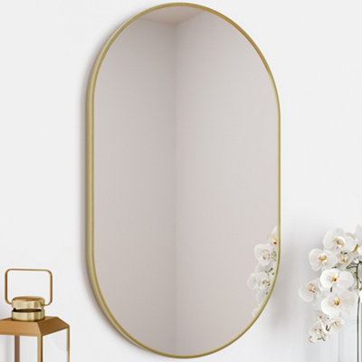 Aurora Plain Bathroom Mirror Oval Brushed Brass Framed Modern Wall Mounted 500x800mm